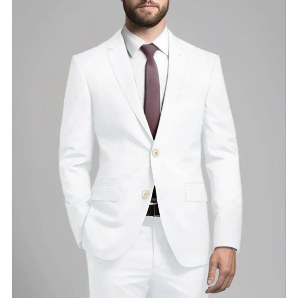 Elegant White Summer Suit – Slim Fit 2-Piece Style for Weddings, Parties & Formal Events