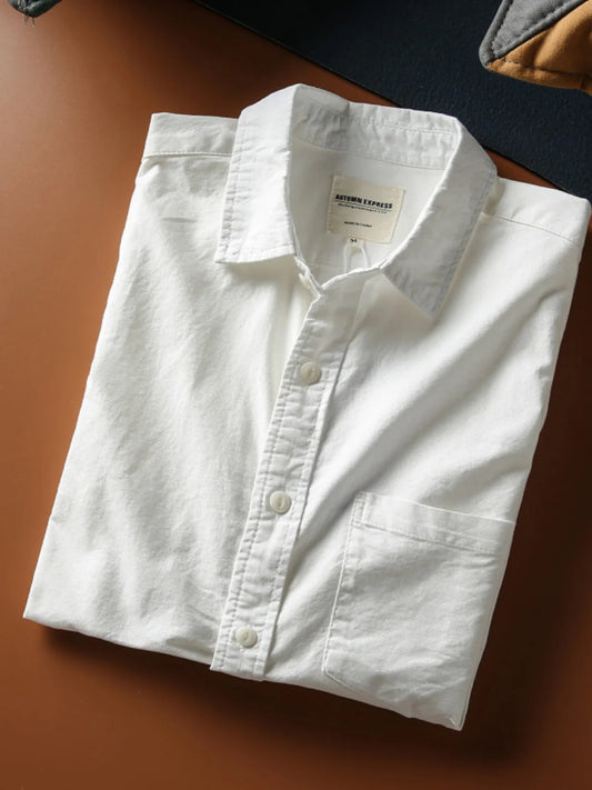 Japanese Short Sleeve Loose Fit Ox Cloth Men's Breathable Cotton