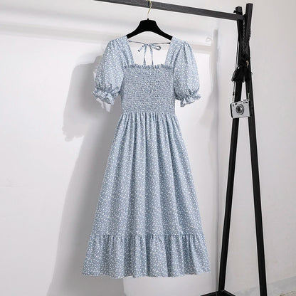 Spring Summer Women’s Chiffon Dress – Elegant Pleated Short Sleeve A-Line Casual Wear