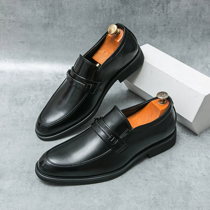 Men’s Formal Leather Loafers – Classic Slip-On Round Toe Dress Shoes