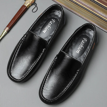 Men’s Shoes – Summer Breathable Leather Doudou Shoes, Handmade Casual Fashion Slip-On Single Shoes