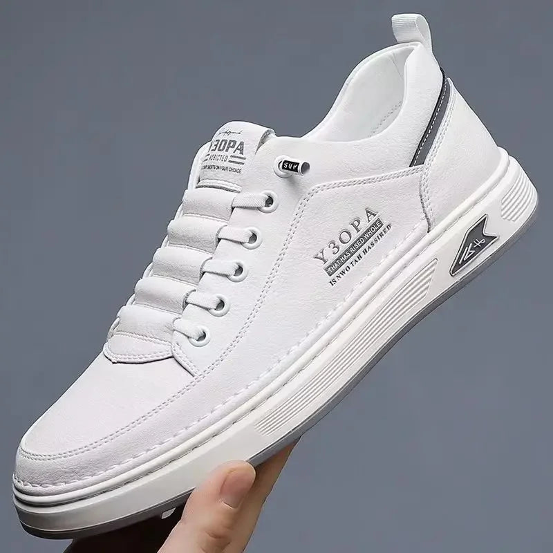 Leather Casual Shoes for Men – Breathable White Sneakers, Fashion Driving & Walking Tennis Flats, Italian Office Style