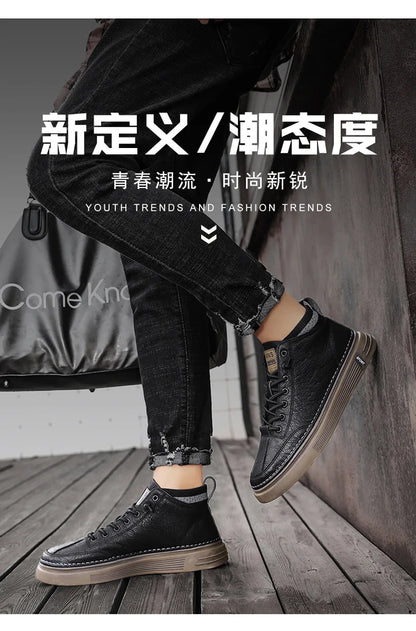 New Men’s Leather Chelsea Boots – High-Top Work & Casual Fashion Shoes, Versatile Trendy Ankle Boots