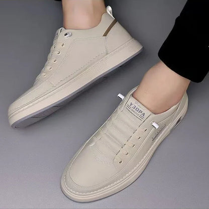 Leather Casual Shoes for Men – Breathable White Sneakers, Fashion Driving & Walking Tennis Flats, Italian Office Style