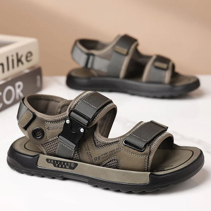 Handmade Men’s Summer Sandals – Genuine Leather Open-Toe Casual Shoes, Breathable Lightweight Outdoor Beach & Work Footwear