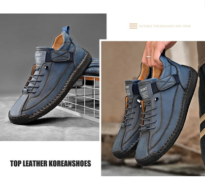 Handmade Leather Shoes for Men – Casual Slip-On Loafers, Breathable Fashion Moccasins, Comfortable Flats, Plus Sizes