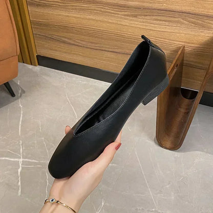 Women’s Genuine Leather Loafers – Low Heel, Round Toe, Casual Style