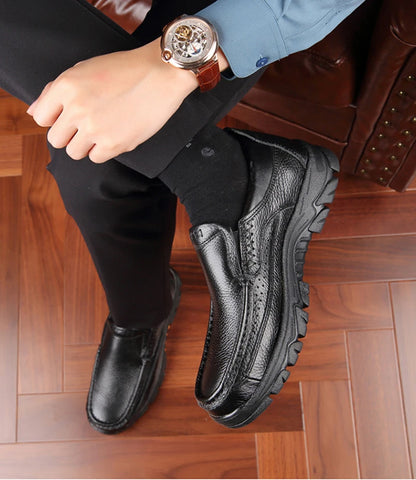 Men’s Genuine Leather Loafers – Soft Cowhide Casual Slip-On Shoes with Thick Sole, Black & Brown