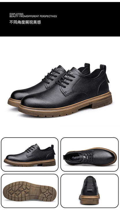 CLOHOO Men’s Handmade Leather Shoes – Classic Business Casual Lace-Up with Soft Breathable Sole