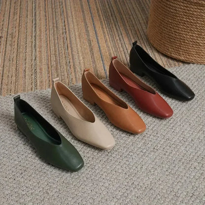 Women’s Genuine Leather Loafers – Low Heel, Round Toe, Casual Style