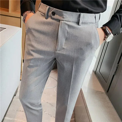 Classic Gray Cropped Suit Pants – Sharp, Wrinkle-Free Style for Modern Men