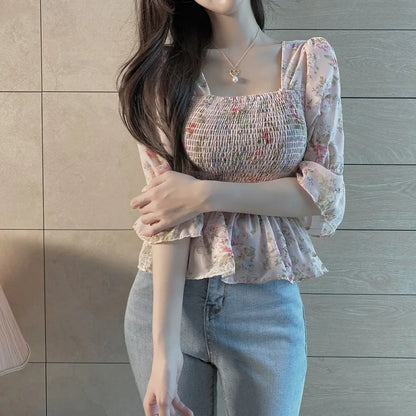 Chic Summer Floral Blouse – Elegant Lantern Sleeve Style for Every Occasion