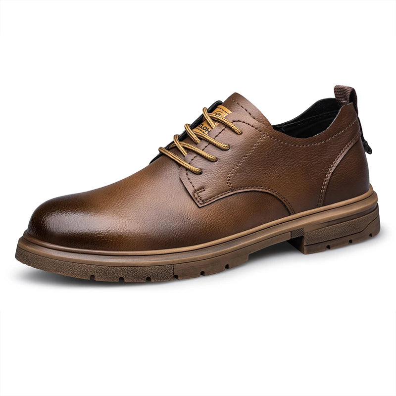 CLOHOO Men’s Handmade Leather Shoes – Classic Business Casual Lace-Up with Soft Breathable Sole