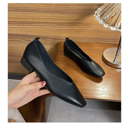 Women’s Genuine Leather Loafers – Low Heel, Round Toe, Casual Style