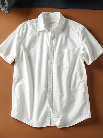 Japanese Short Sleeve Loose Fit Ox Cloth Men's Breathable Cotton