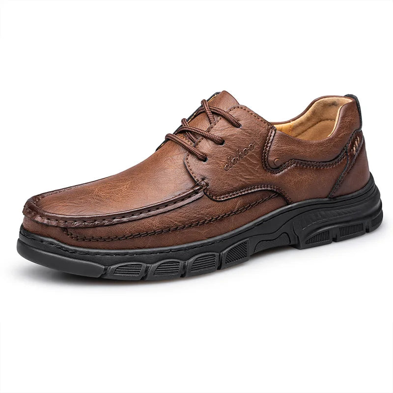 CLOHOO Men’s Handmade Leather Loafers – Breathable Casual Shoes with Thick Rubber Sole
