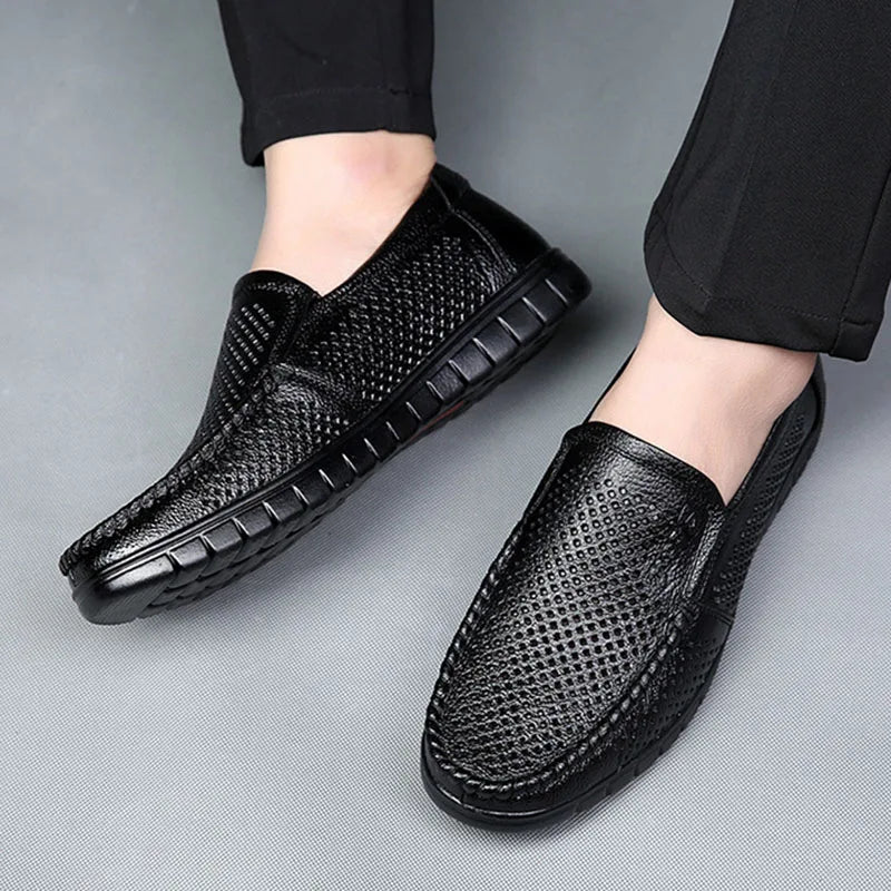 Fashion Genuine Leather Shoes Men Flat Breathable Summer Mens Casual Shoes Soft Comfortable Leather Male Footwear KA3559