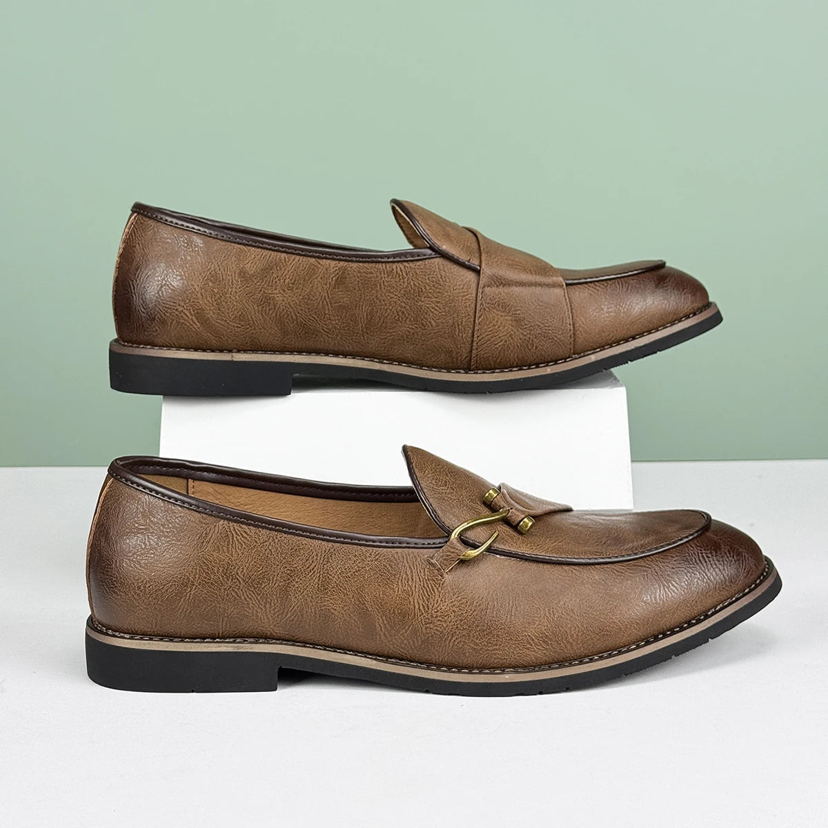 Men’s Formal Leather Loafers – British Style Pointed Toe Slip-On Dress Shoes