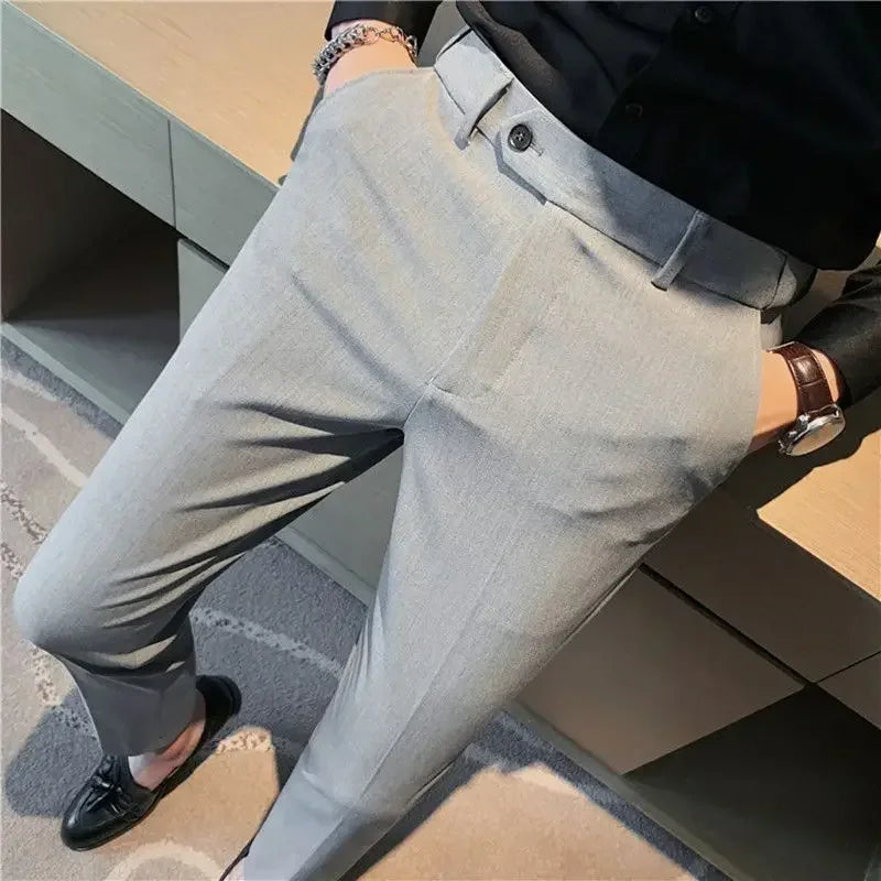 Classic Gray Cropped Suit Pants – Sharp, Wrinkle-Free Style for Modern Men