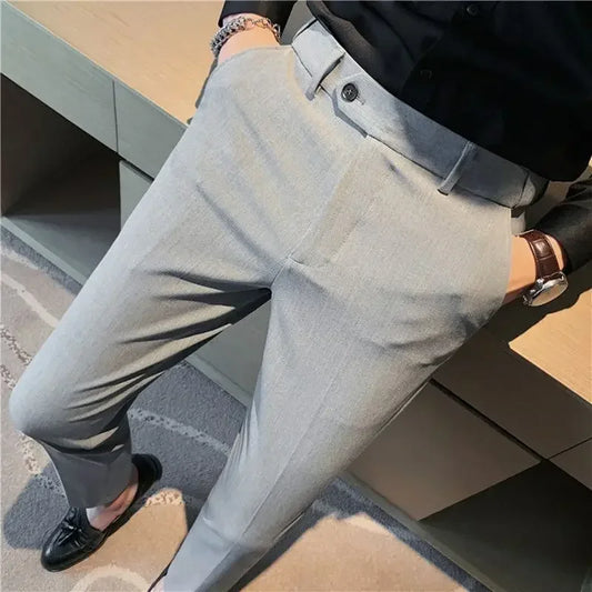 Classic Gray Cropped Suit Pants – Sharp, Wrinkle-Free Style for Modern Men