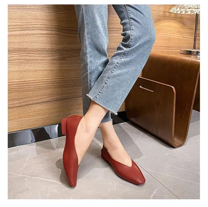 Women’s Genuine Leather Loafers – Low Heel, Round Toe, Casual Style