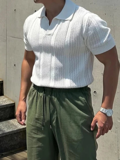 Breezy White Knit Tee – Stylish Hollow Design for Cool Summer Comfort