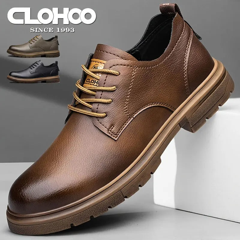 CLOHOO Men’s Handmade Leather Shoes – Classic Business Casual Lace-Up with Soft Breathable Sole
