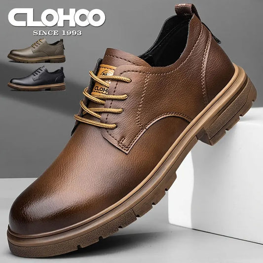 CLOHOO Men’s Handmade Leather Shoes – Classic Business Casual Lace-Up with Soft Breathable Sole