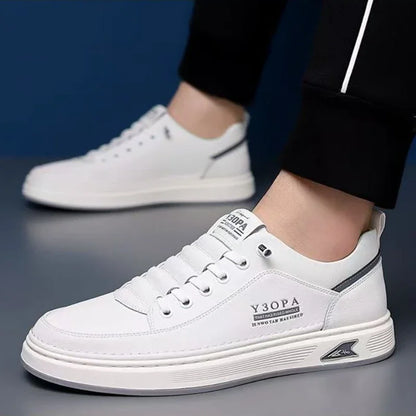 Leather Casual Shoes for Men – Breathable White Sneakers, Fashion Driving & Walking Tennis Flats, Italian Office Style