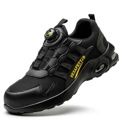 Men’s Steel Toe Safety Shoes – Rotating Button Work Sneakers with Air Cushion & Puncture-Proof Protection