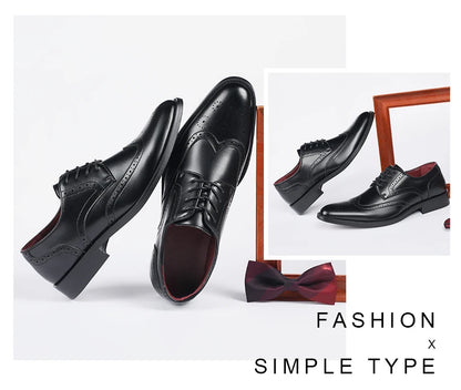 High Quality Height Increase Oxford Dress Shoes Men Genuine Cow Leather Suit Shoes Lift Brogues Wedding Formal Elevator Shoes