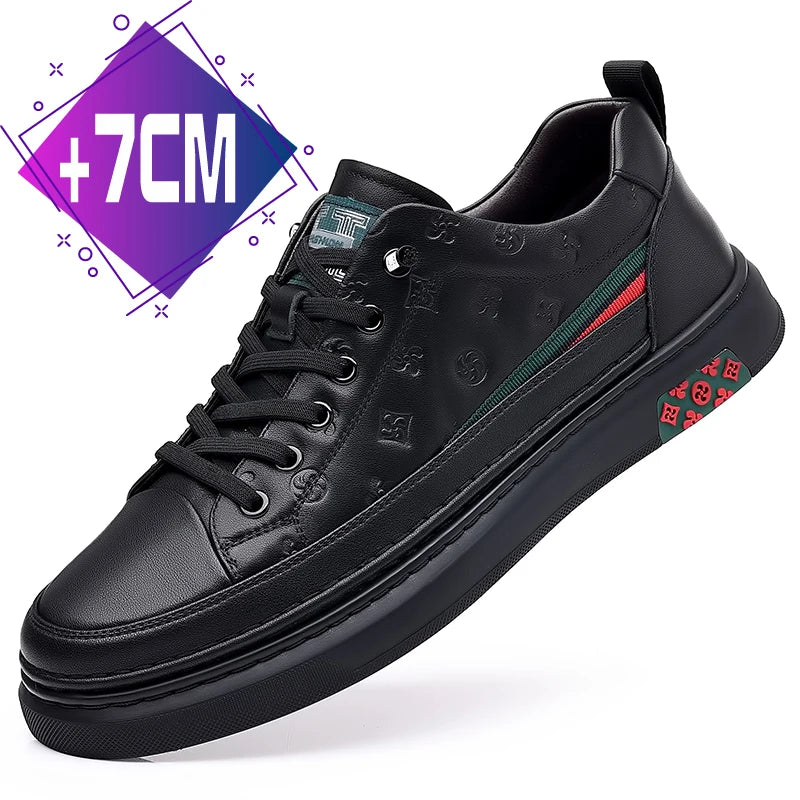 Men’s Genuine Leather Sneakers – 7cm Height Increasing, Casual Luxury