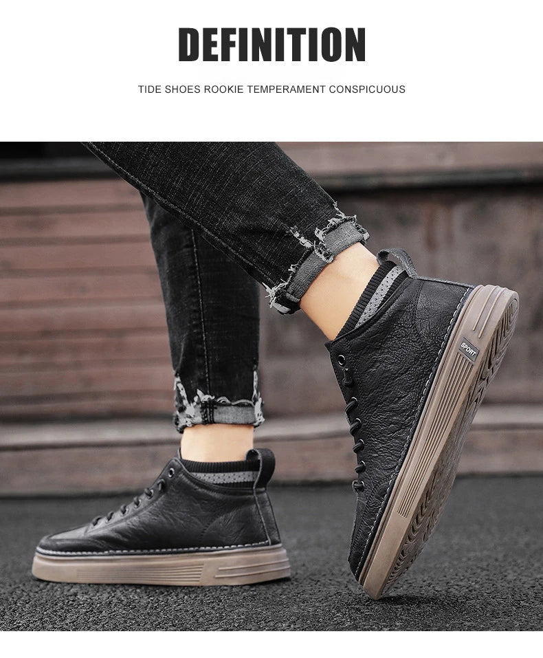 New Men’s Leather Chelsea Boots – High-Top Work & Casual Fashion Shoes, Versatile Trendy Ankle Boots