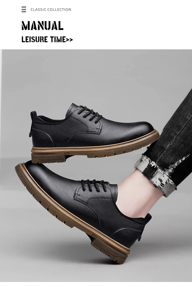 CLOHOO Men’s Handmade Leather Shoes – Classic Business Casual Lace-Up with Soft Breathable Sole