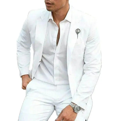 Elegant White Summer Suit – Slim Fit 2-Piece Style for Weddings, Parties & Formal Events
