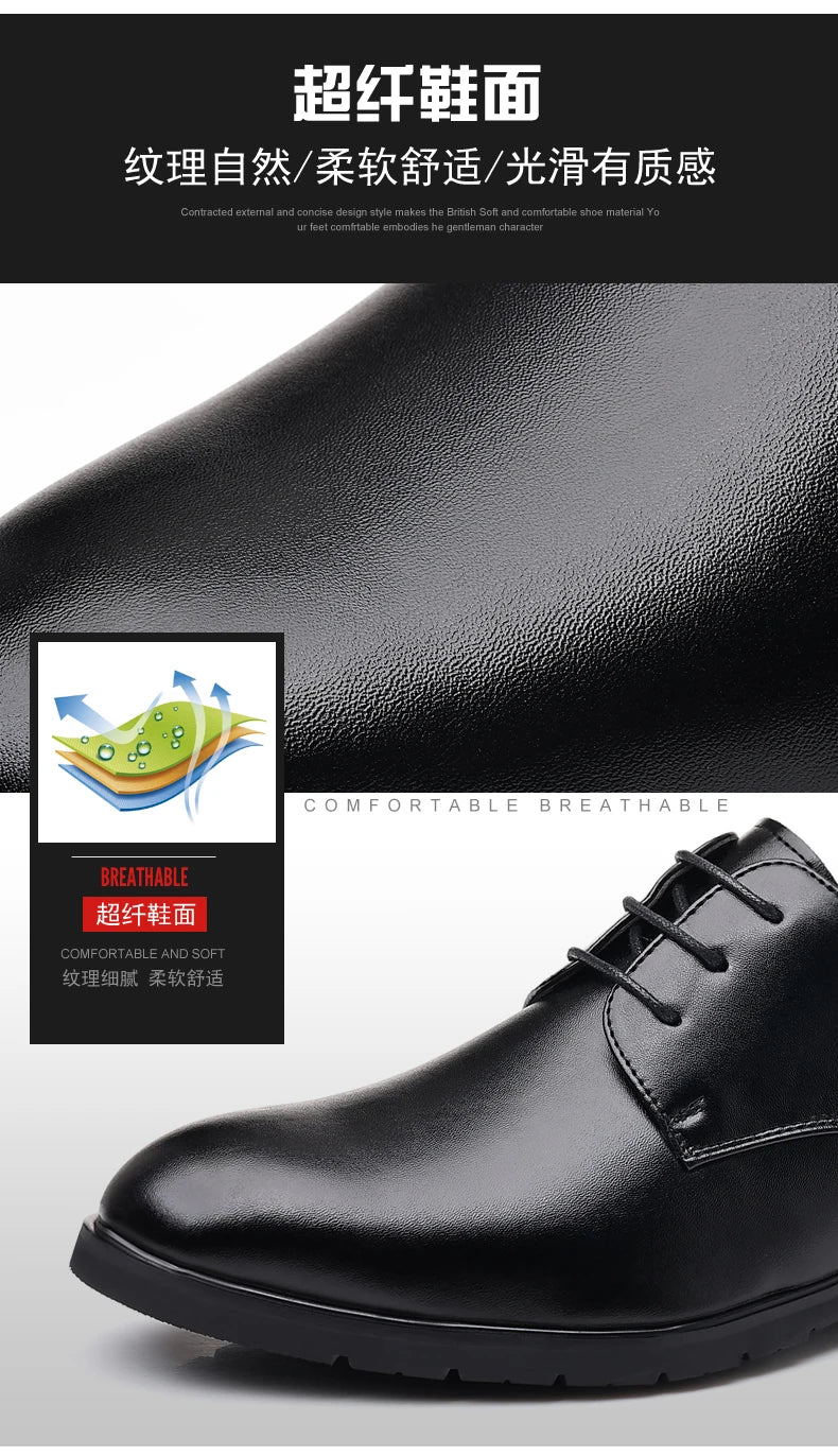 Men’s Formal Leather Dress Shoes – Italian Luxury Lace-Up with Breathable Non-Slip Sole