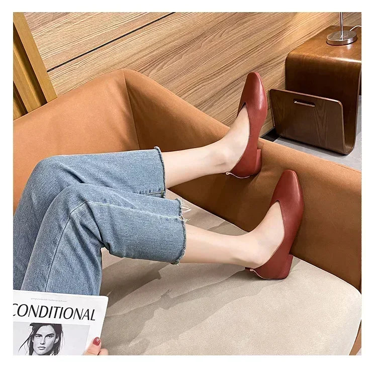 Women’s Genuine Leather Loafers – Low Heel, Round Toe, Casual Style