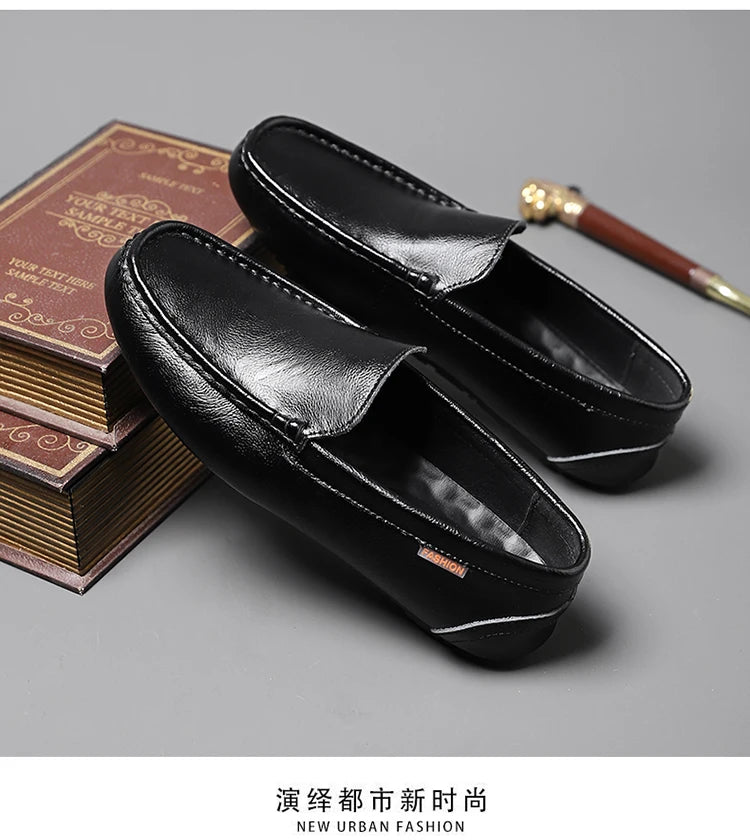 Men’s Shoes – Summer Breathable Leather Doudou Shoes, Handmade Casual Fashion Slip-On Single Shoes