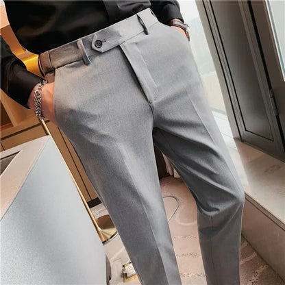 Classic Gray Cropped Suit Pants – Sharp, Wrinkle-Free Style for Modern Men