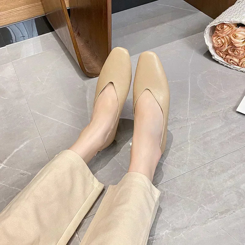 Women’s Genuine Leather Loafers – Low Heel, Round Toe, Casual Style