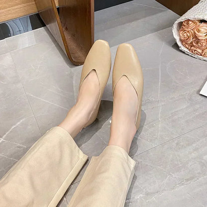 Women’s Genuine Leather Loafers – Low Heel, Round Toe, Casual Style
