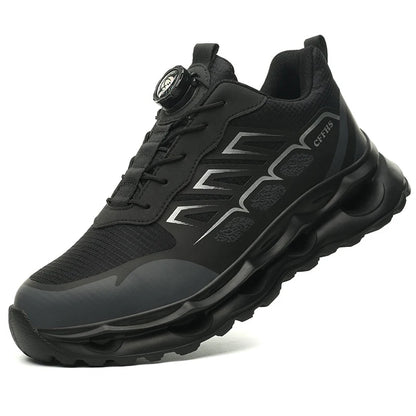 Men’s Steel Toe Safety Shoes – Rotating Button Work Sneakers with Air Cushion & Puncture-Proof Protection