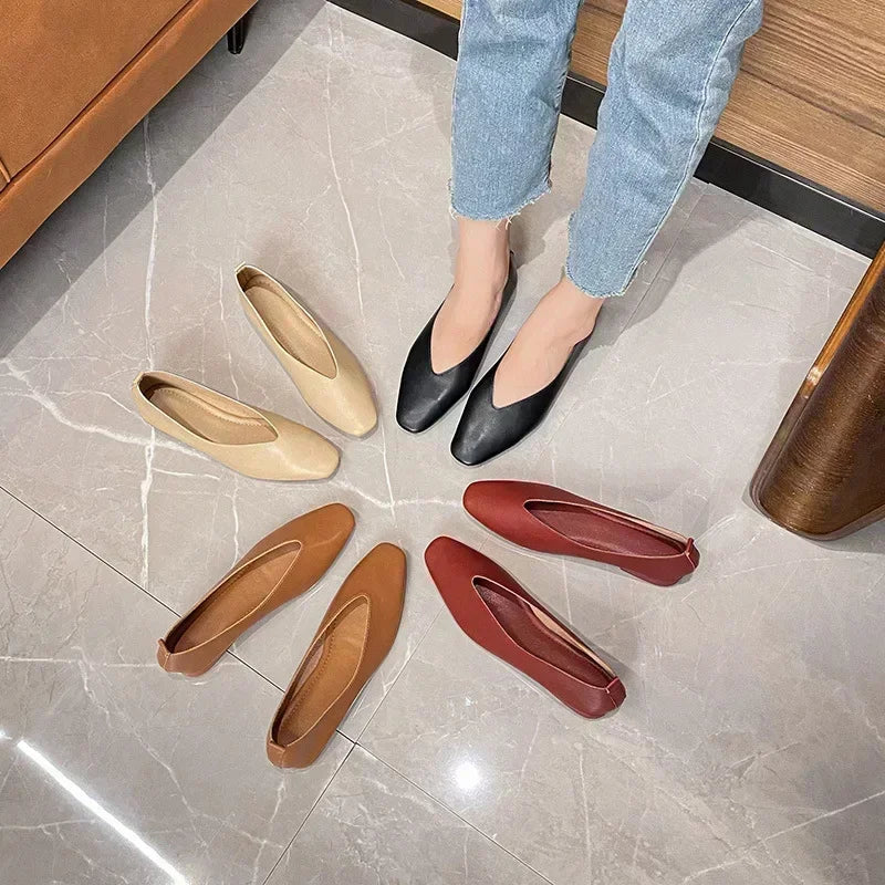 Women’s Genuine Leather Loafers – Low Heel, Round Toe, Casual Style
