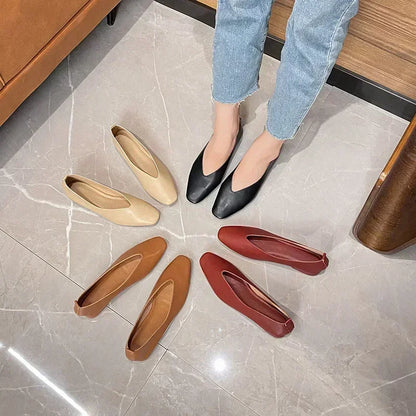 Women’s Genuine Leather Loafers – Low Heel, Round Toe, Casual Style