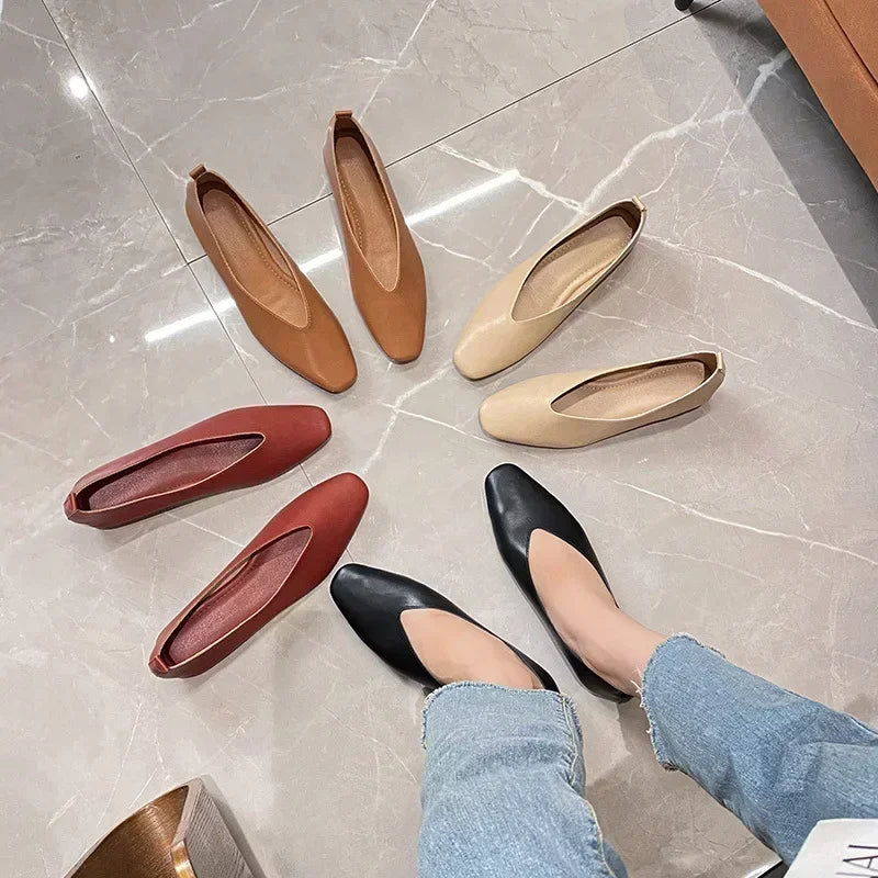 Women’s Genuine Leather Loafers – Low Heel, Round Toe, Casual Style