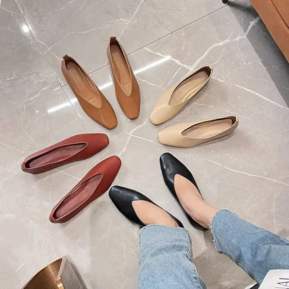 Women’s Genuine Leather Loafers – Low Heel, Round Toe, Casual Style