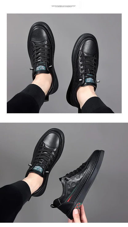 Men’s Genuine Leather Sneakers – 7cm Height Increasing, Casual Luxury