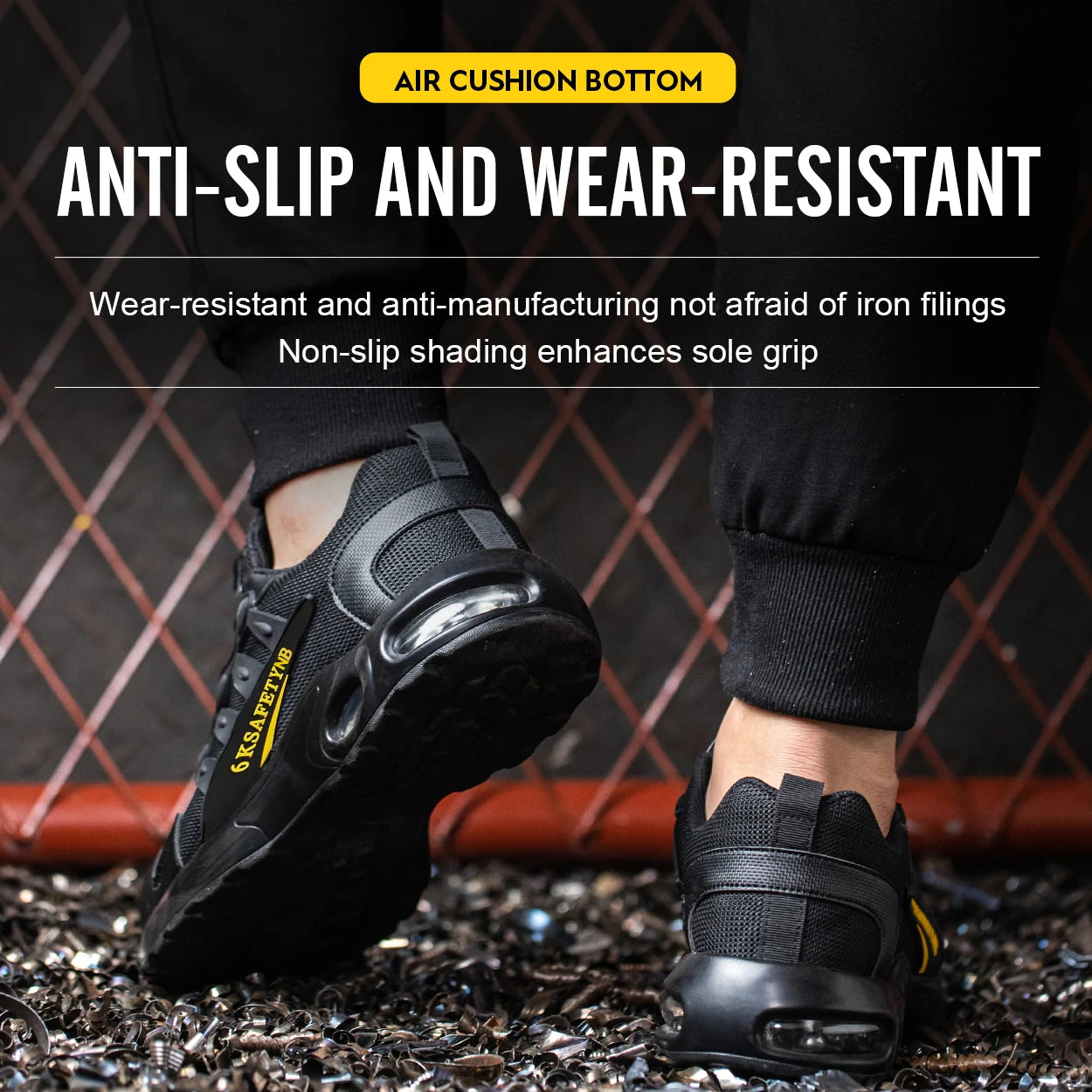 Men’s Steel Toe Safety Shoes – Rotating Button Work Sneakers with Air Cushion & Puncture-Proof Protection
