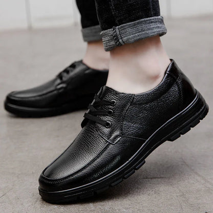Men’s Genuine Leather Shoes – Soft Cowhide Flats for Business & Casual Wear