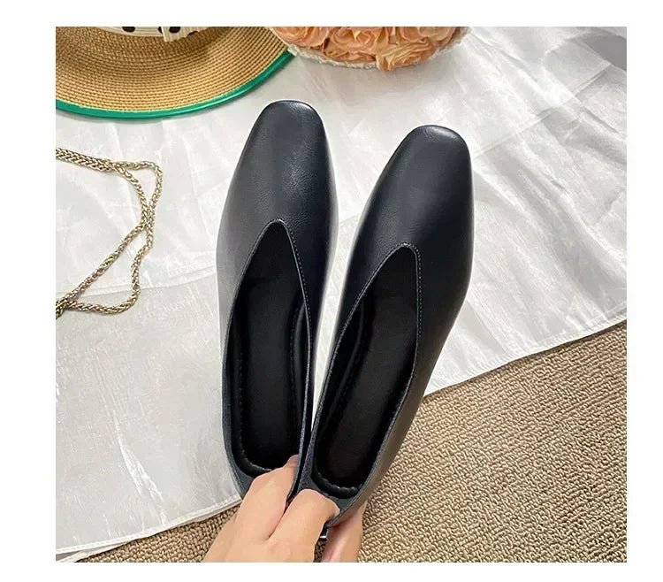 Women’s Genuine Leather Loafers – Low Heel, Round Toe, Casual Style